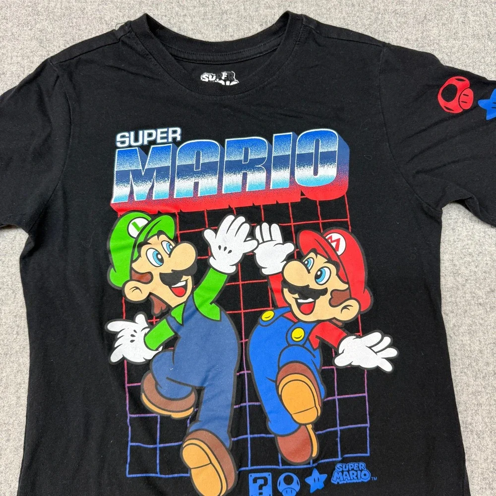 Nintendo Super Mario Luigi Graphic T-Shirt Size 10/12 Black Short Sleeve Youth